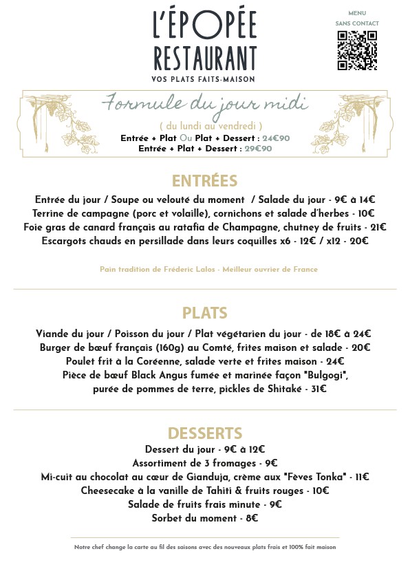 L'Epopée menu 1
