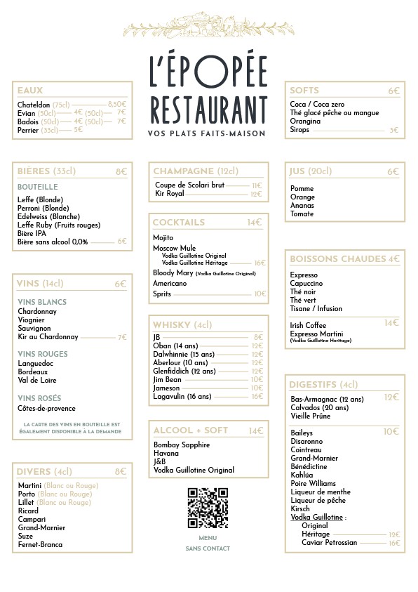 L'Epopée menu 2