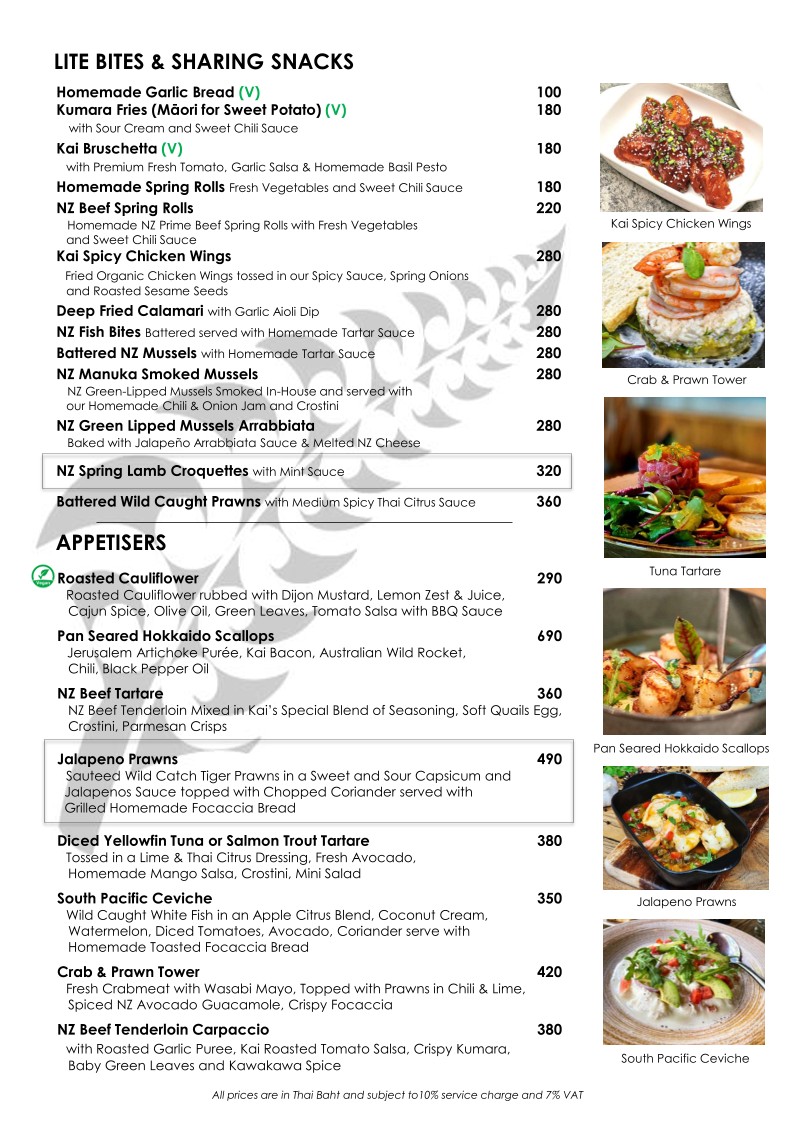 Kai New Zealand menu 1