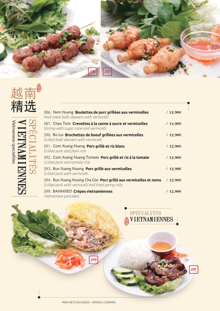 La Chine Masséna menu 1
