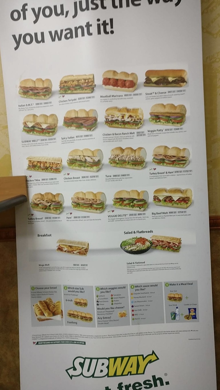 Subway menu 1