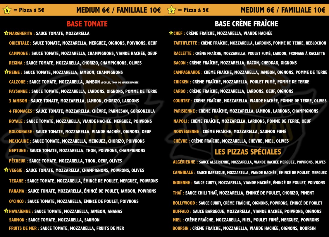 O'Cinco pizza paris 20 menu 2