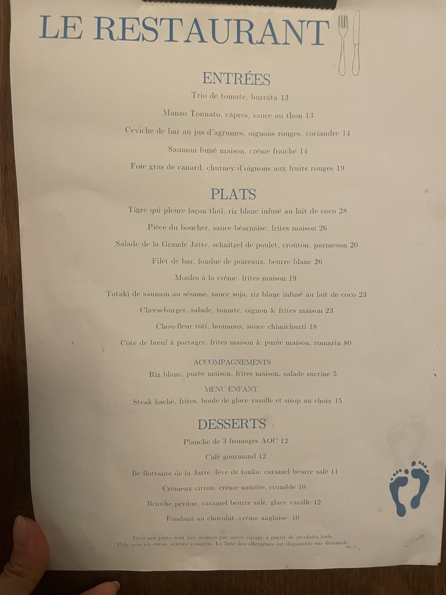 Les Pieds dans l'Eau menu 1