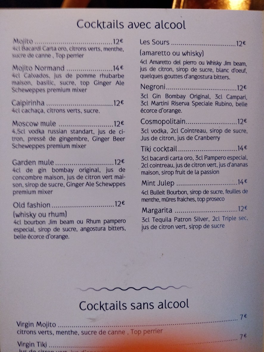 Les Pieds dans l'Eau menu 2