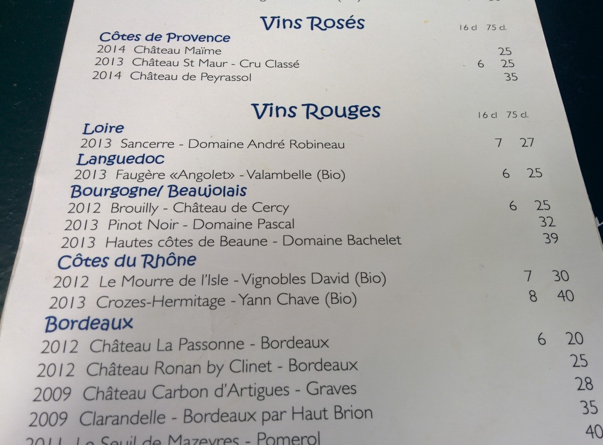 Les Pieds dans l'Eau menu 3