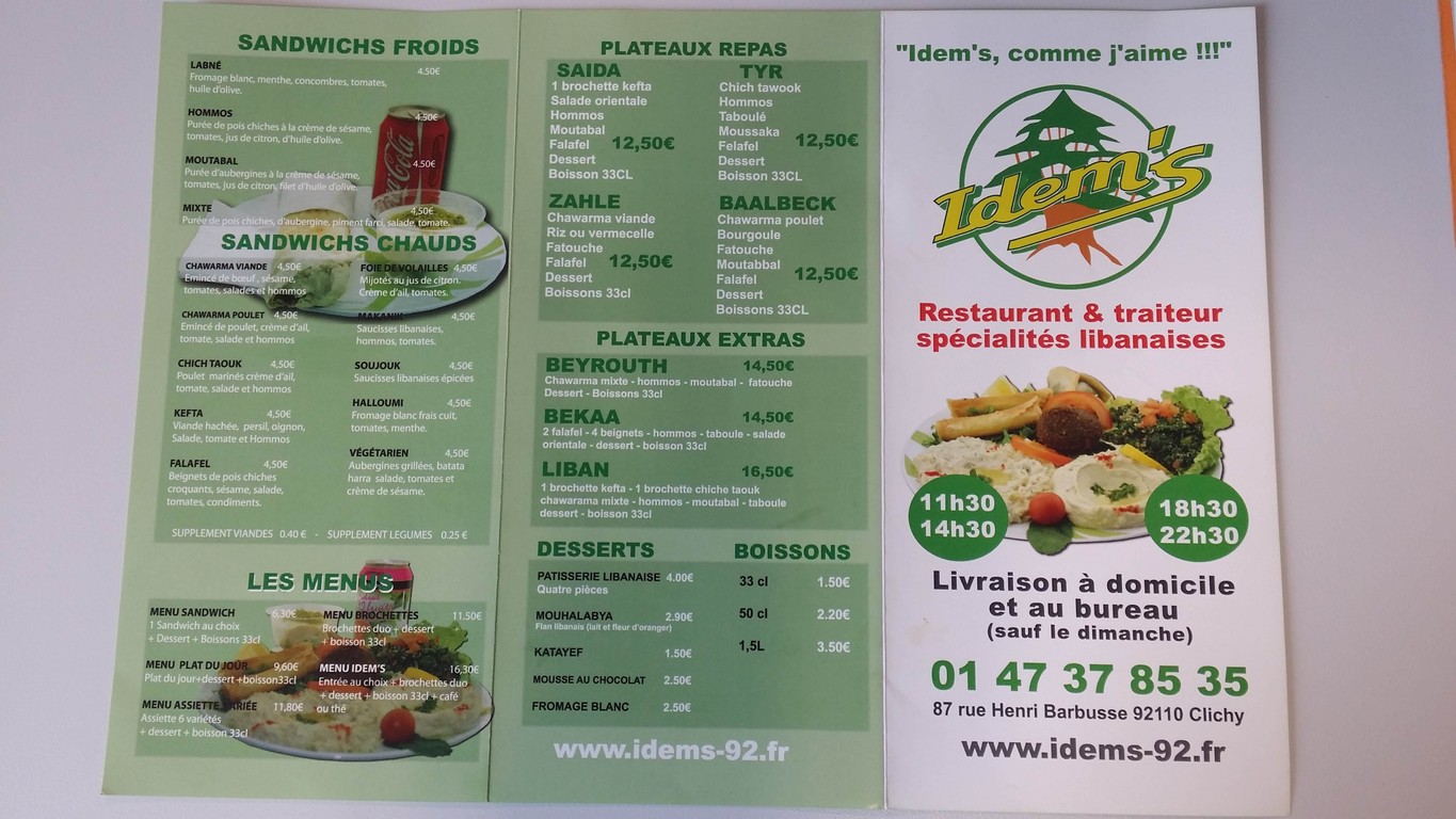 Idem's menu 1