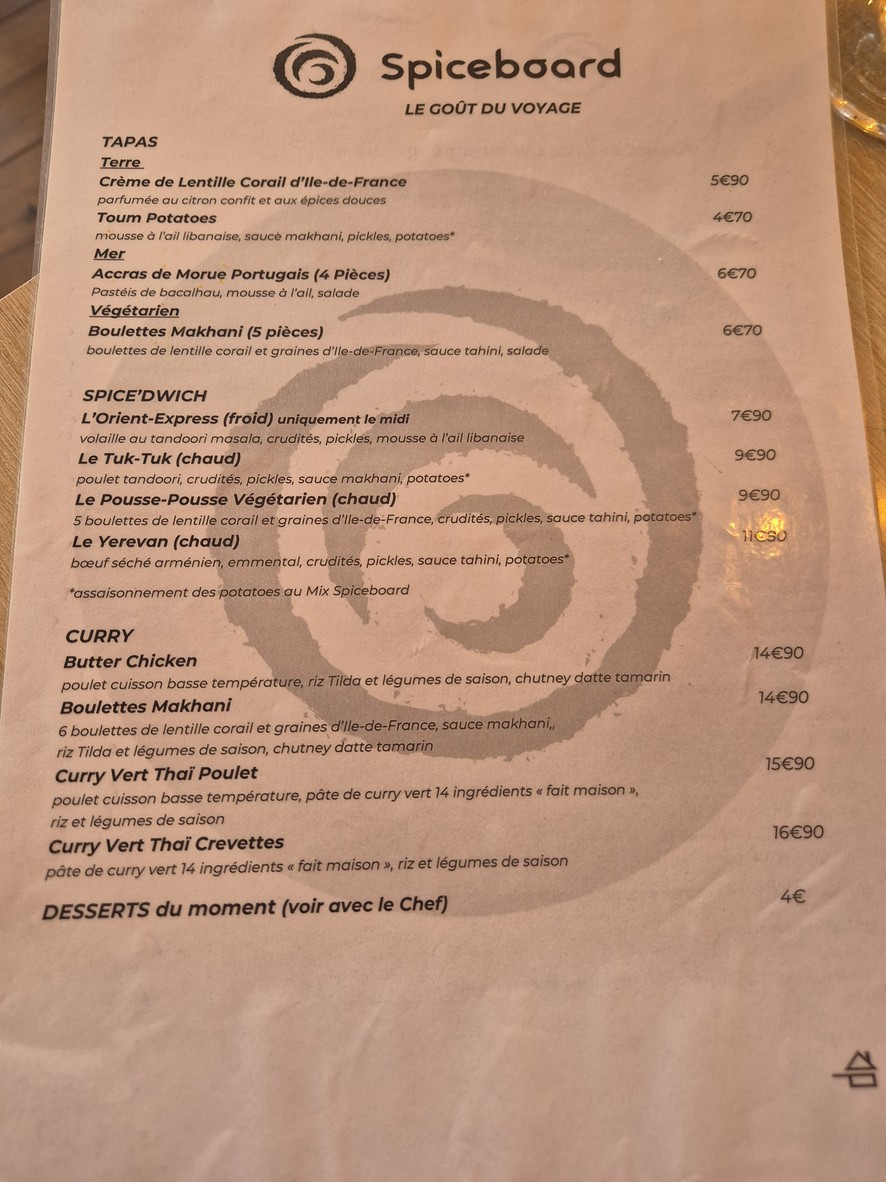 Spiceboard menu 1
