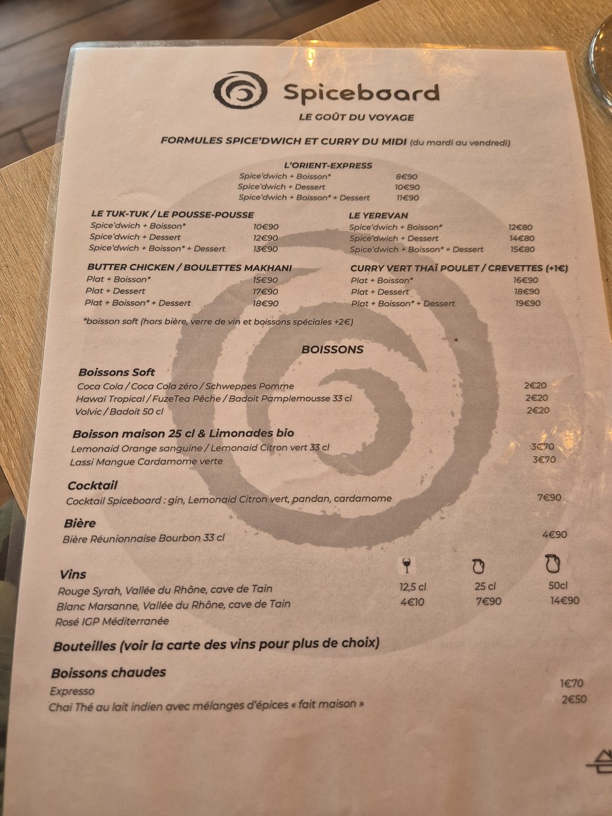 Spiceboard menu 2