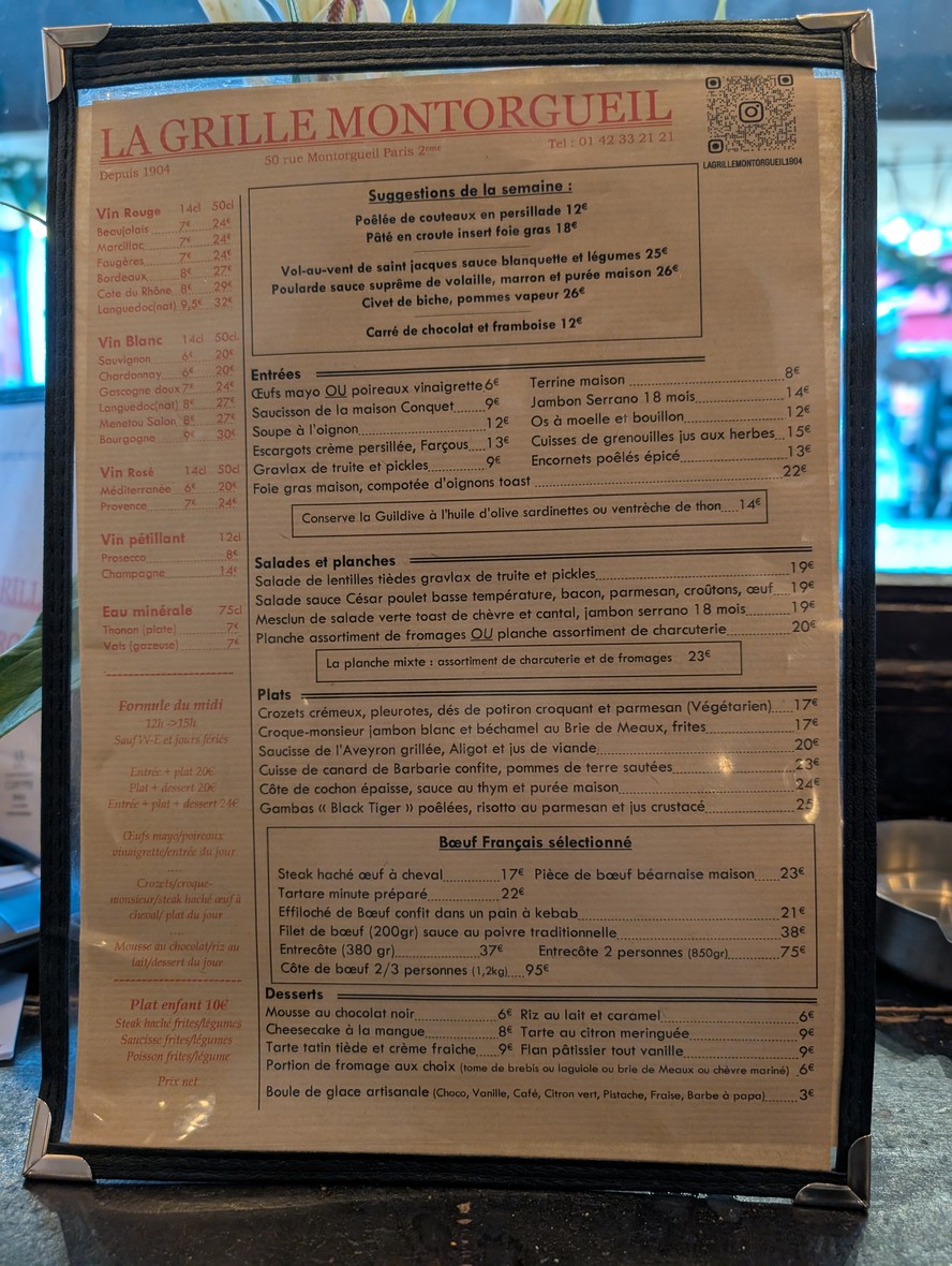 La Grille Montorgueil menu 1