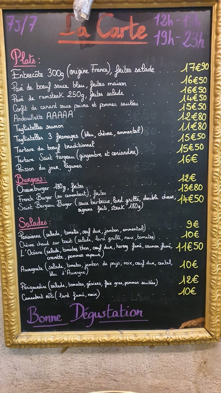 Tabac Brasserie Le Saint Fargeau menu 1