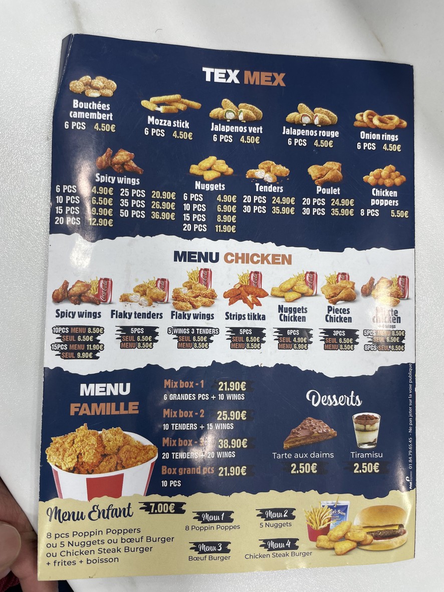 New Chicken Express Paris 20ème menu 1