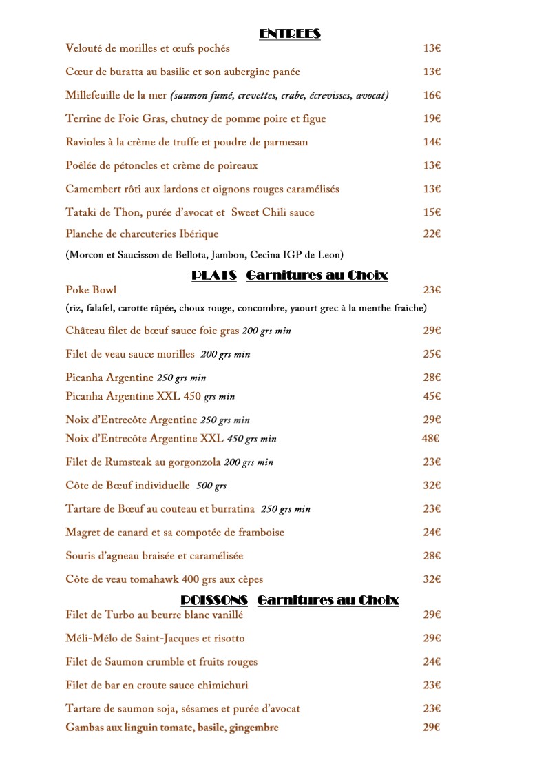 Le BoVincennes - Steakhouse restaurant Vincennes menu 1