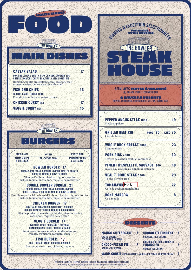 The Bowler menu 2