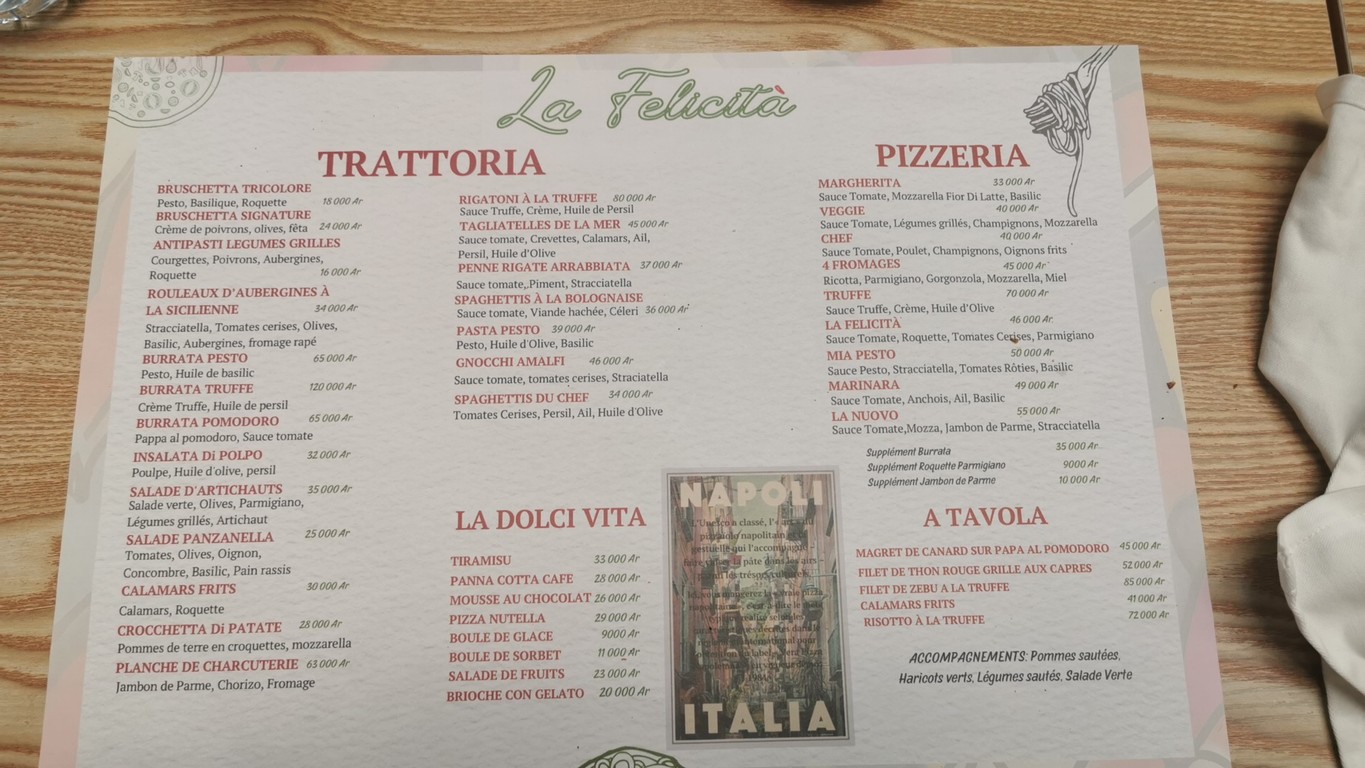 La Felicità menu 1