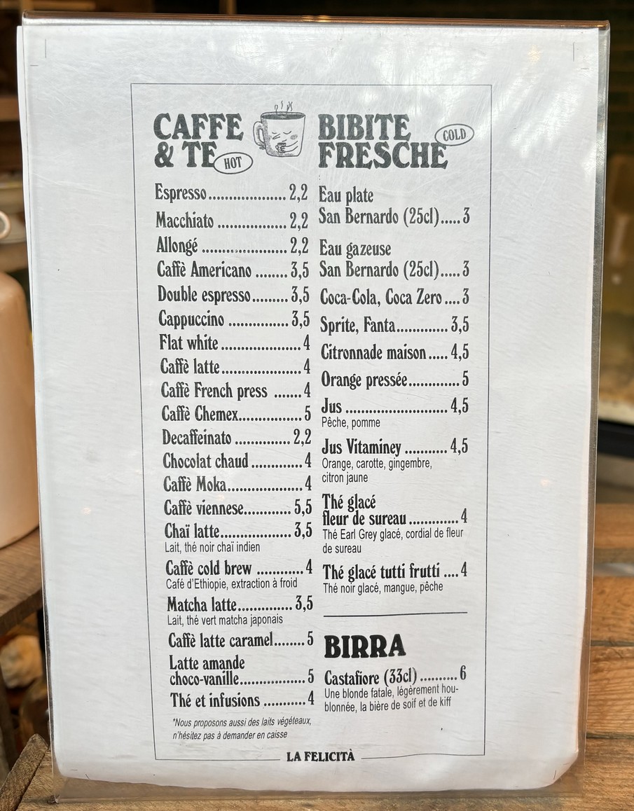 La Felicità menu 2