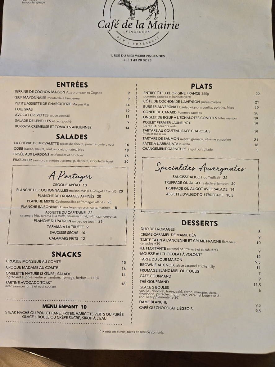 Café de la Mairie menu 1
