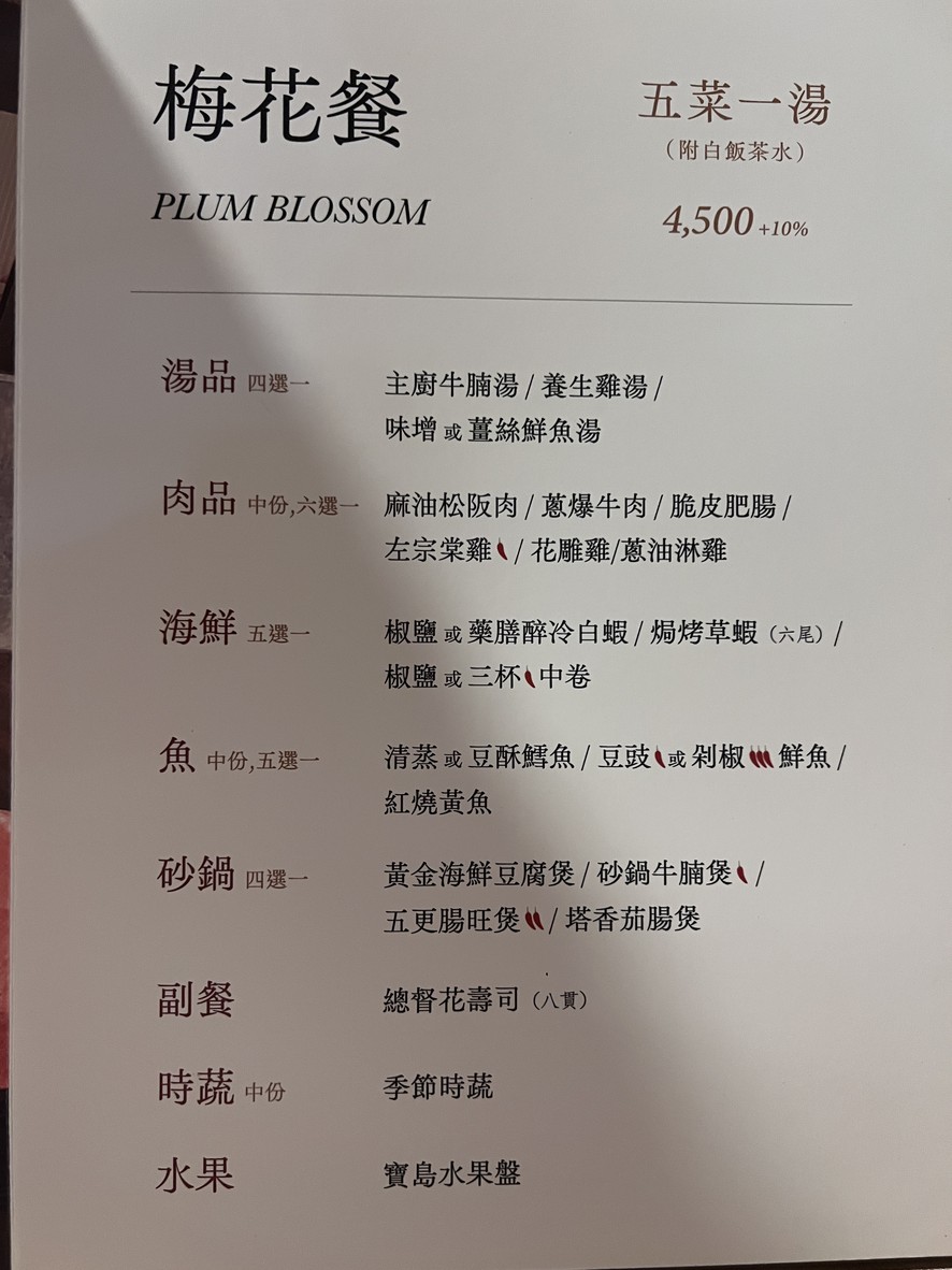 Sun Li-jen Chiang Chun Kuan Ti (Lu Chun Lian Yi Ting) menu 2