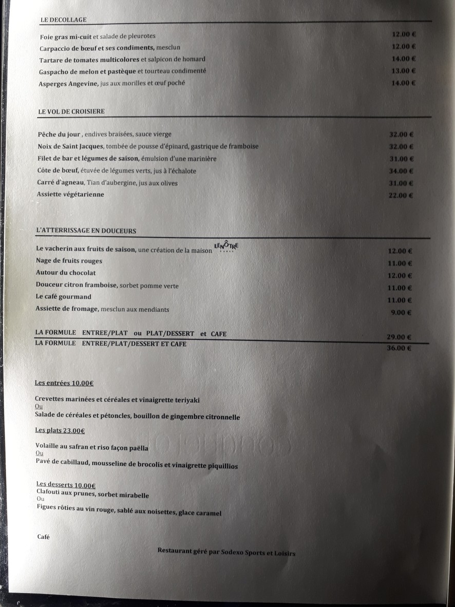 Aero Club of France menu 1