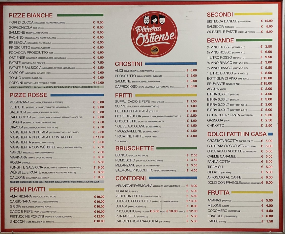 Pizzeria Ostiense menu 1