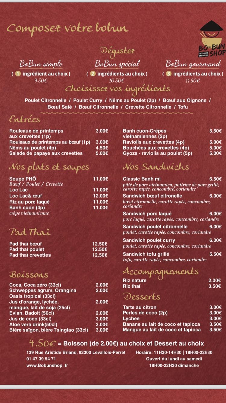Bo Bun Shop menu 1