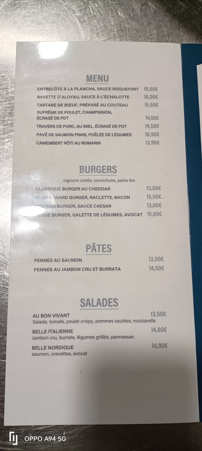 Au Bon Vivant Restaurant menu 1