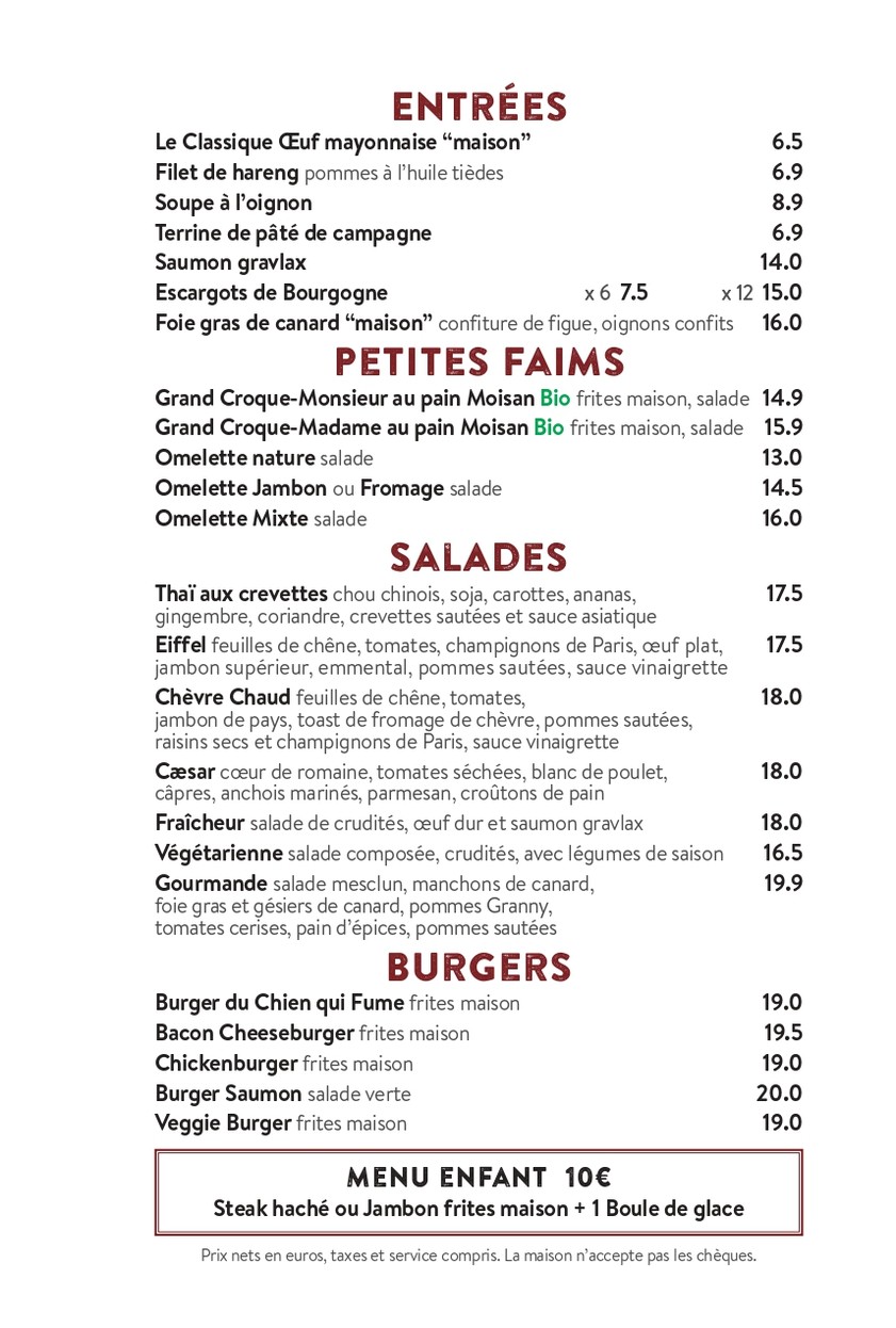 Au Chien Qui Fume menu 2