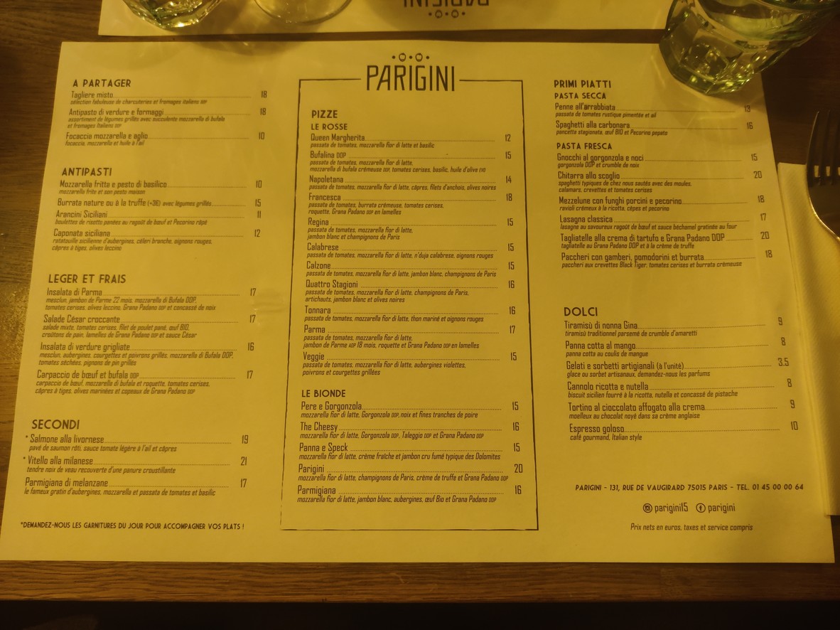 PARIGINI menu 1