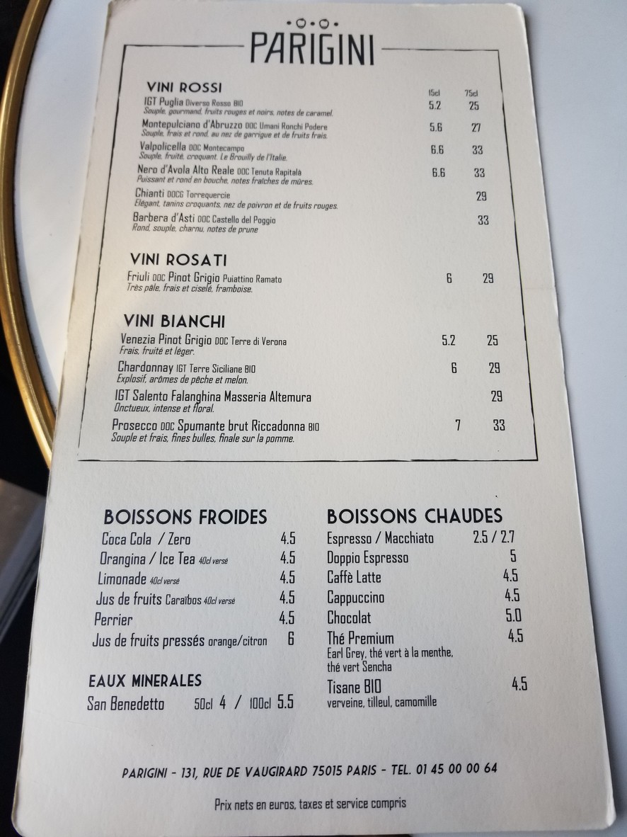 PARIGINI menu 4