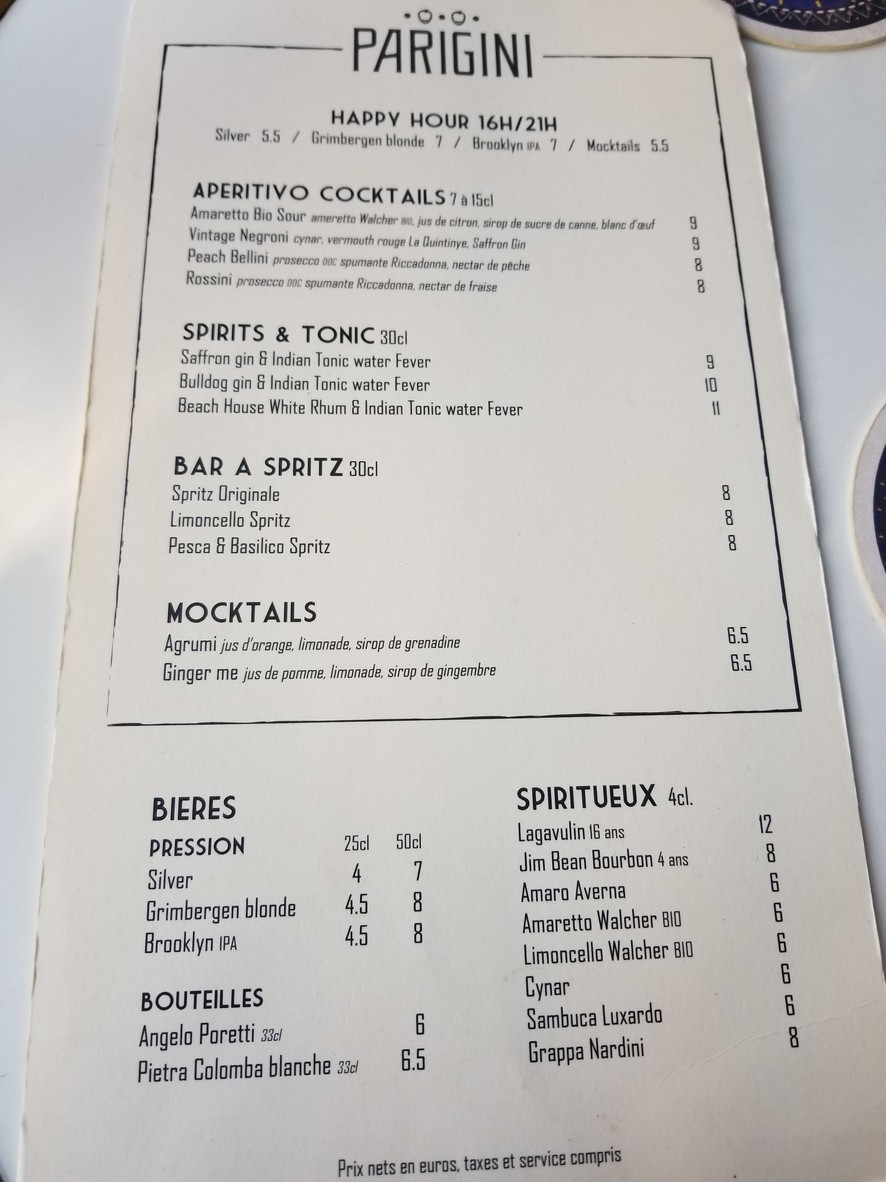 PARIGINI menu 5