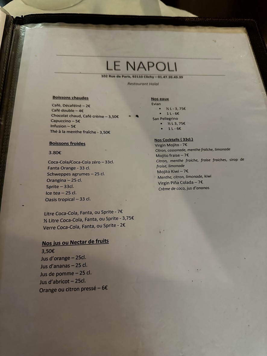 Le Napoli menu 1