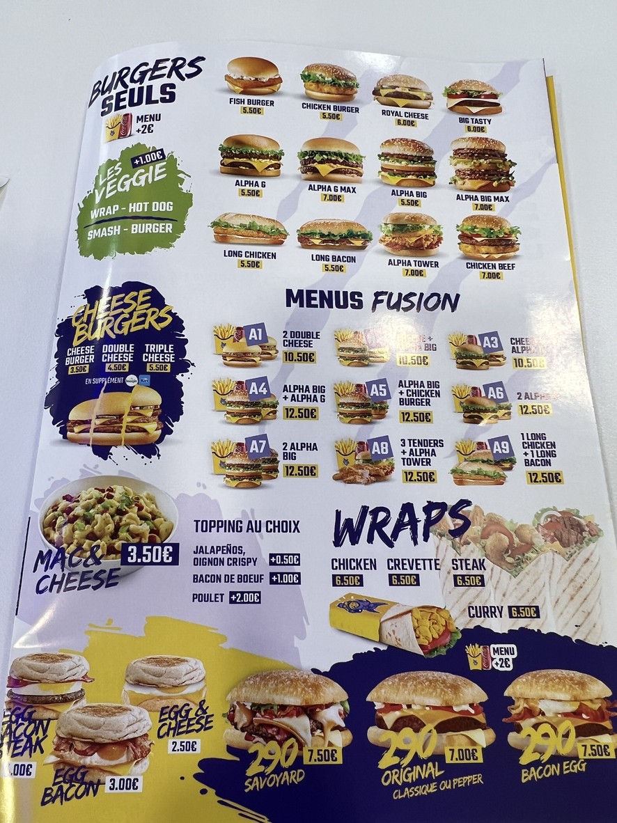 Alpha Burger Paris 19 menu 1