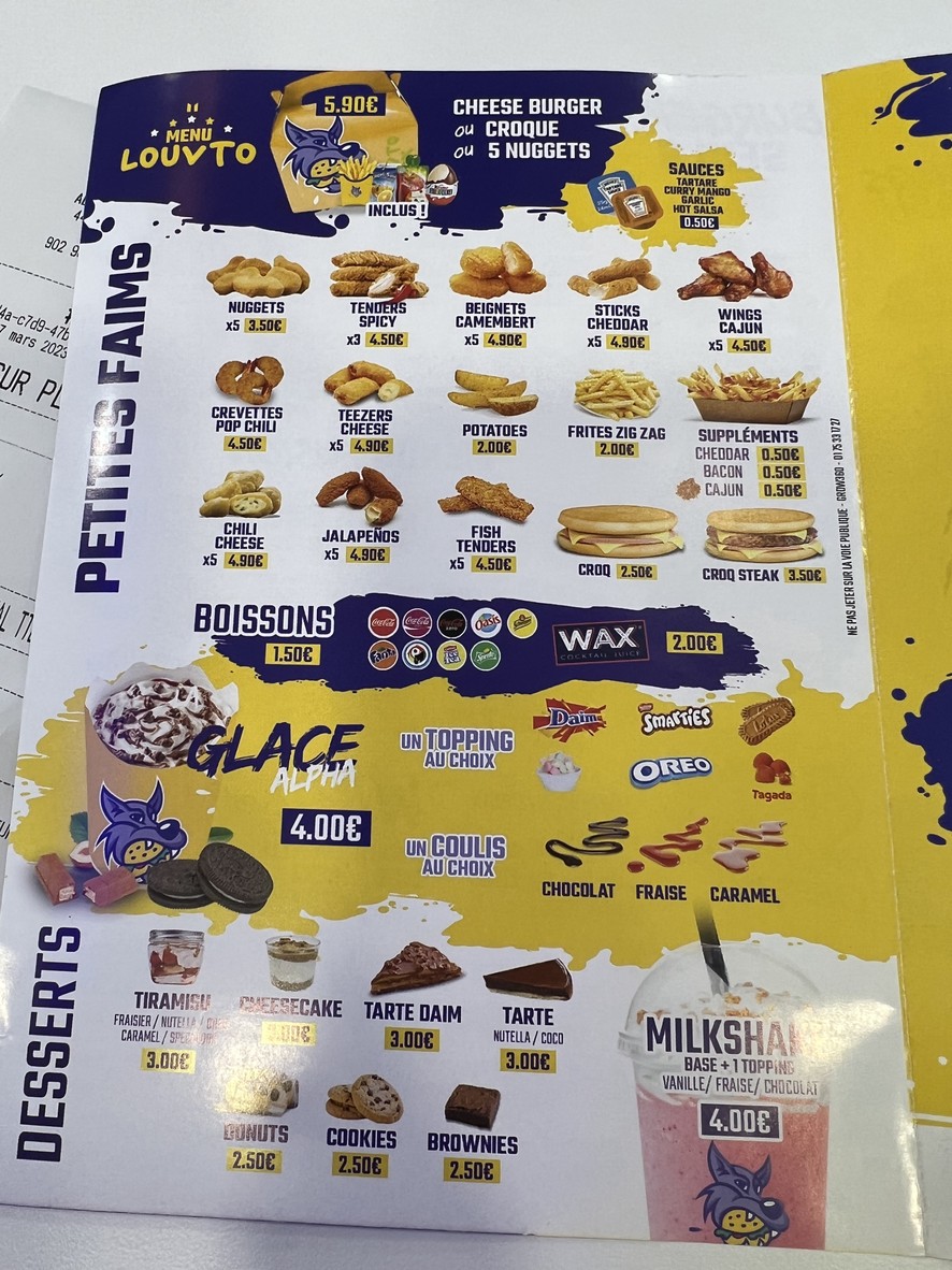 Alpha Burger Paris 19 menu 3