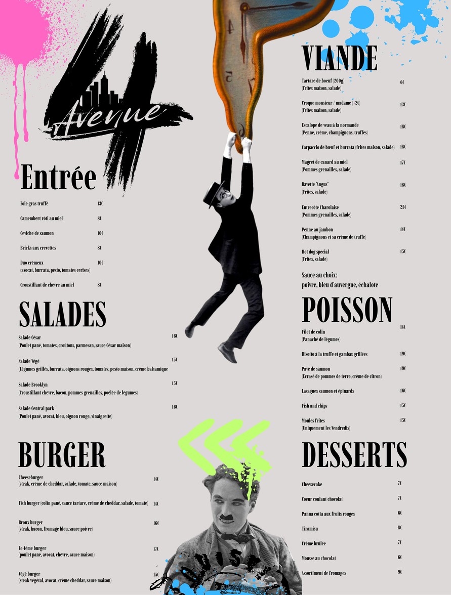 4eme AVENUE menu 1