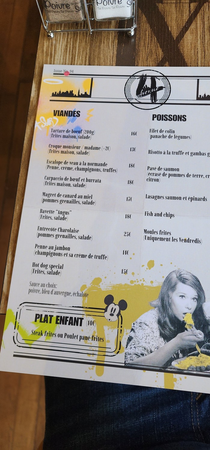 4eme AVENUE menu 2
