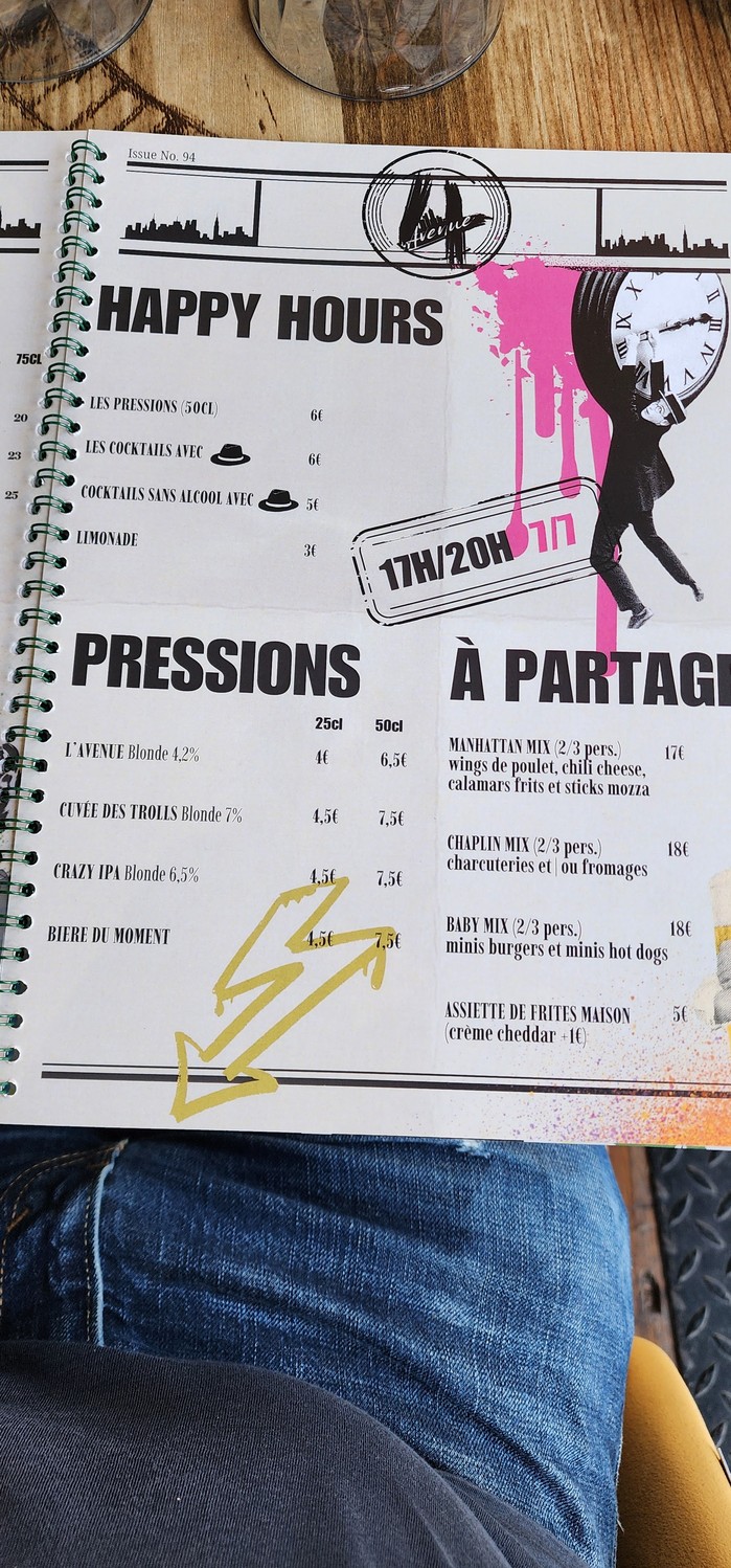 4eme AVENUE menu 3