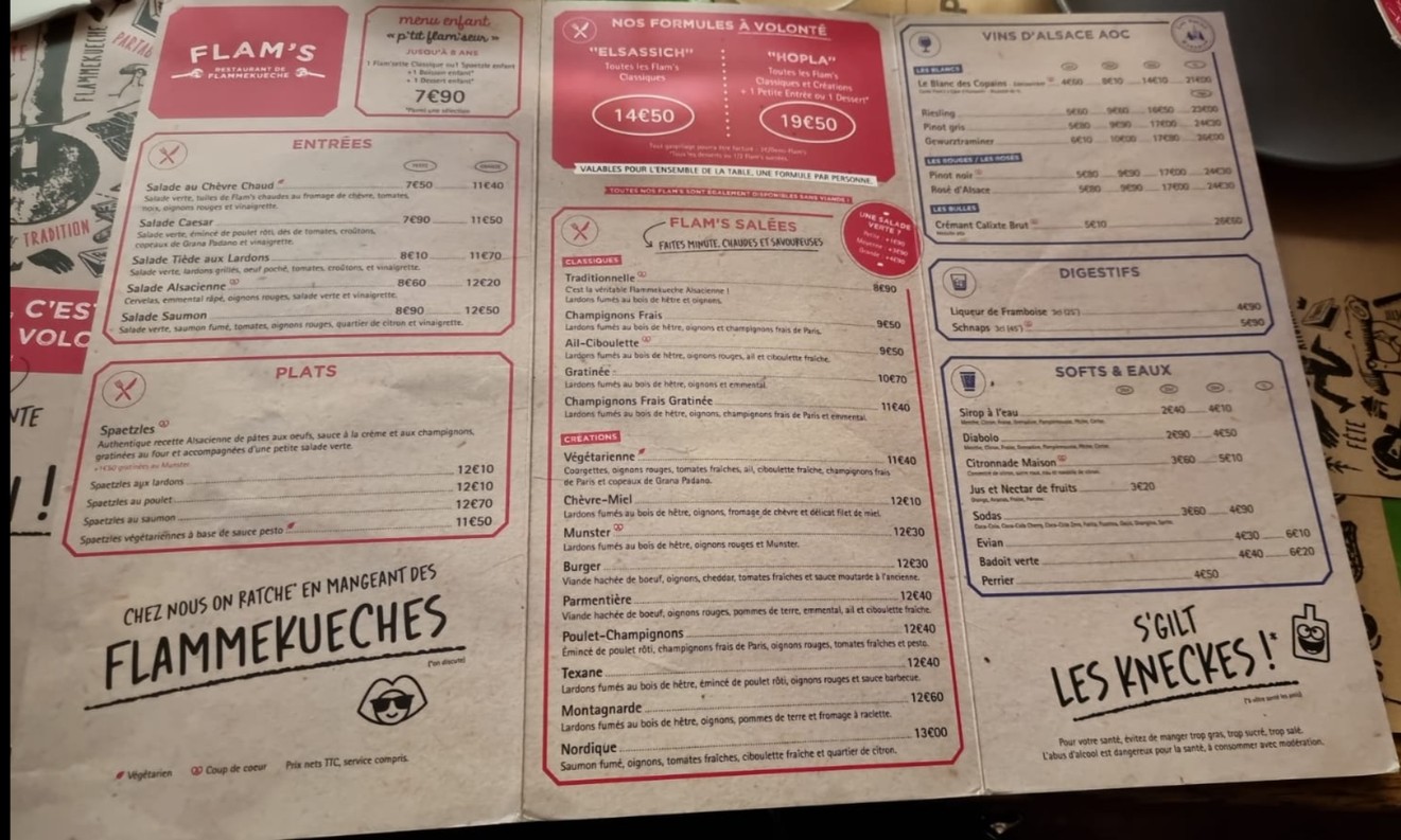 Flam's bar y restaurante de Flammekueches menu 3