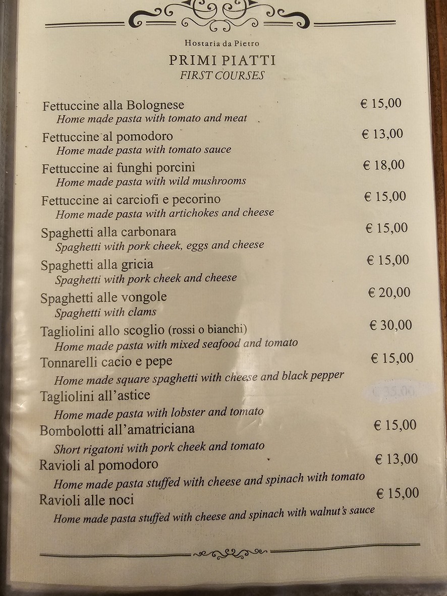 Hostaria da Pietro menu 1