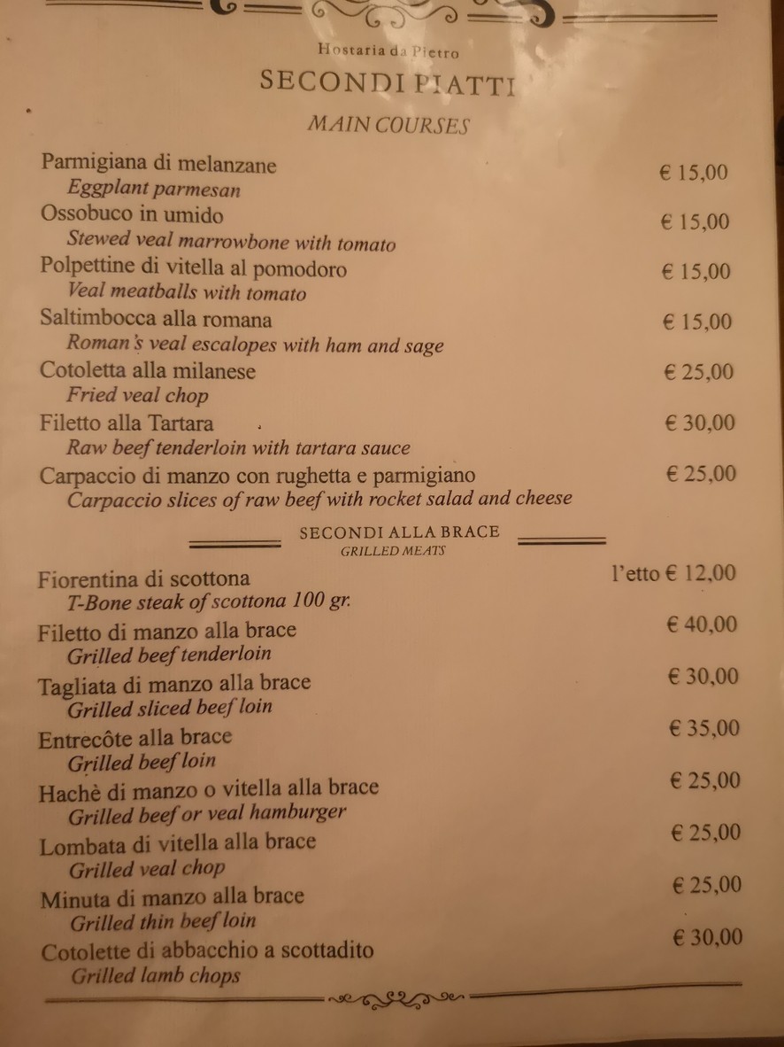 Hostaria da Pietro menu 2