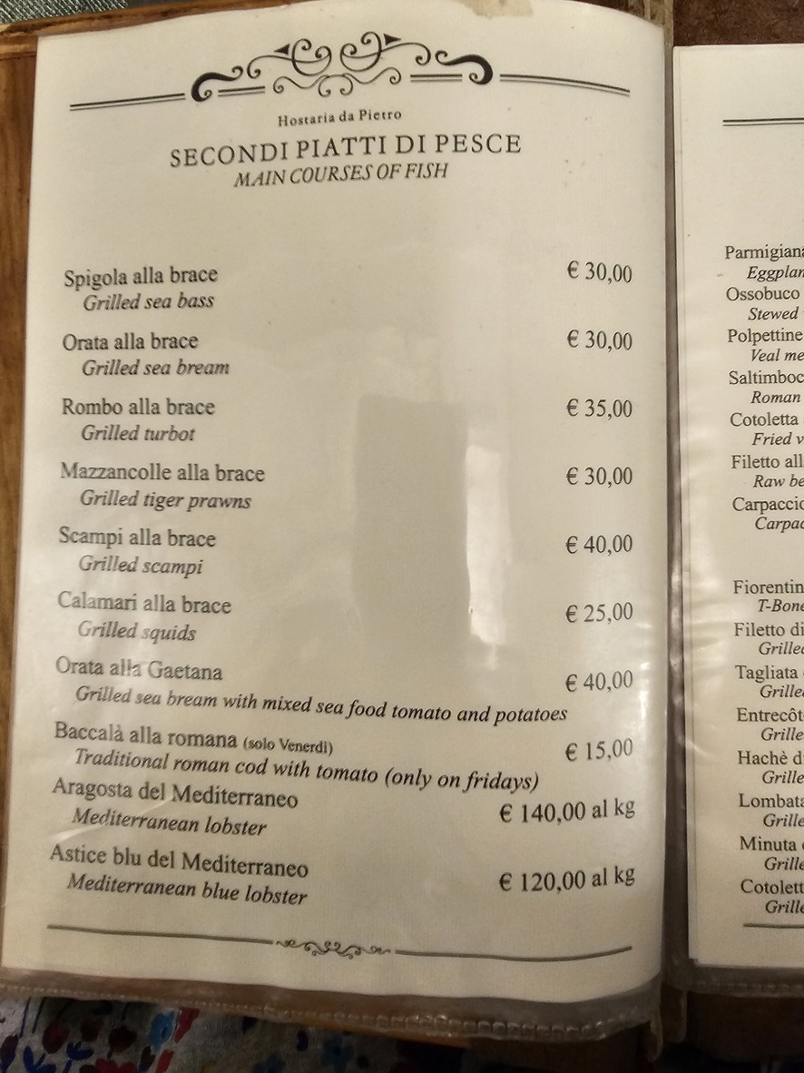 Hostaria da Pietro menu 3