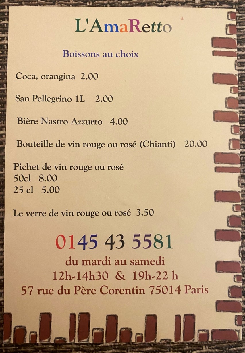 L'Amaretto menu 2