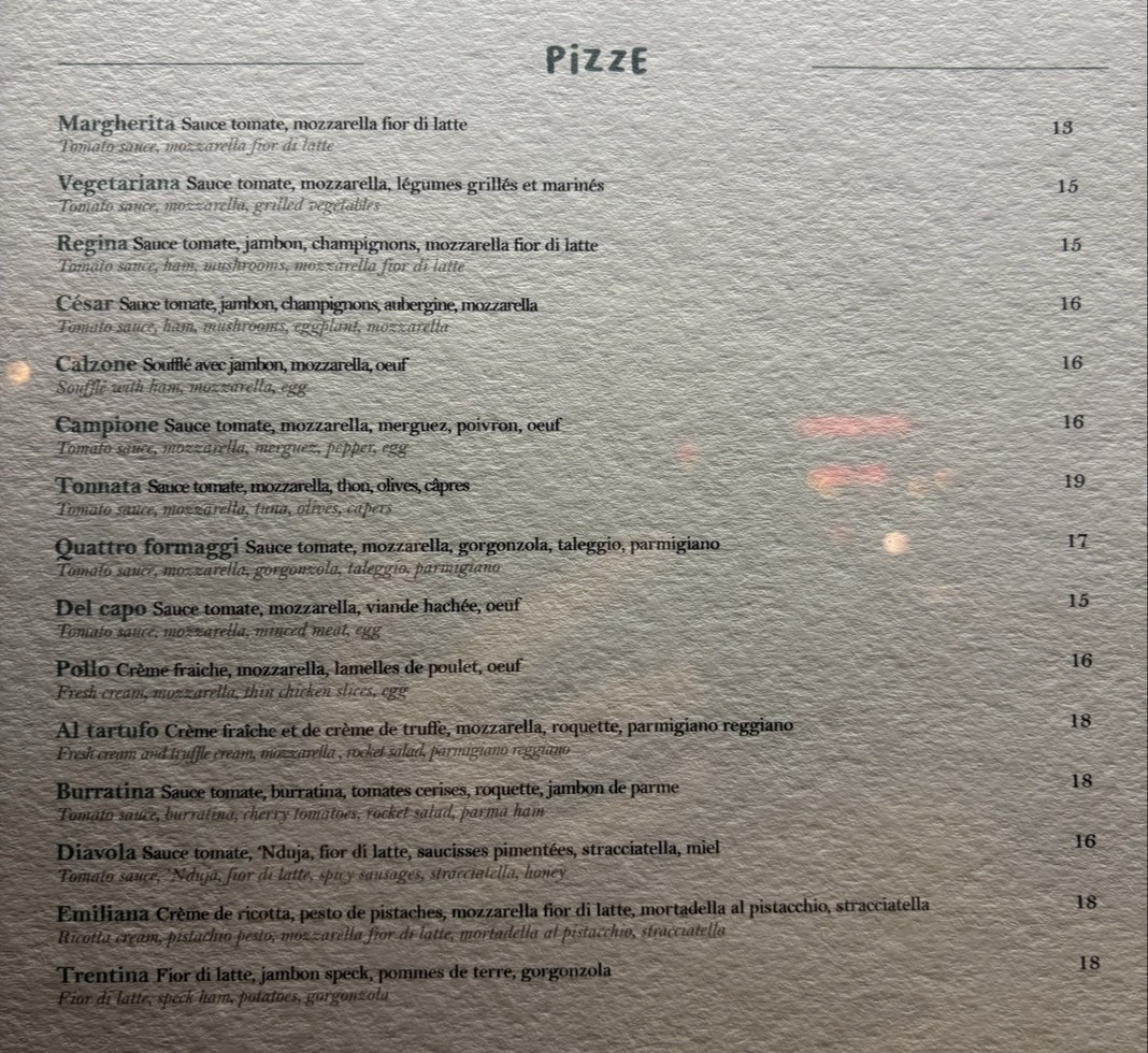 Trattoria César menu 2