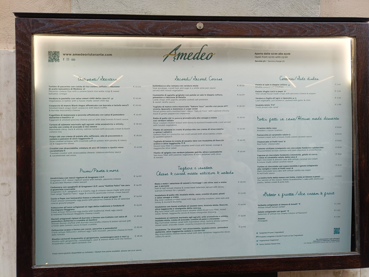 Ristorante Amedeo menu 1