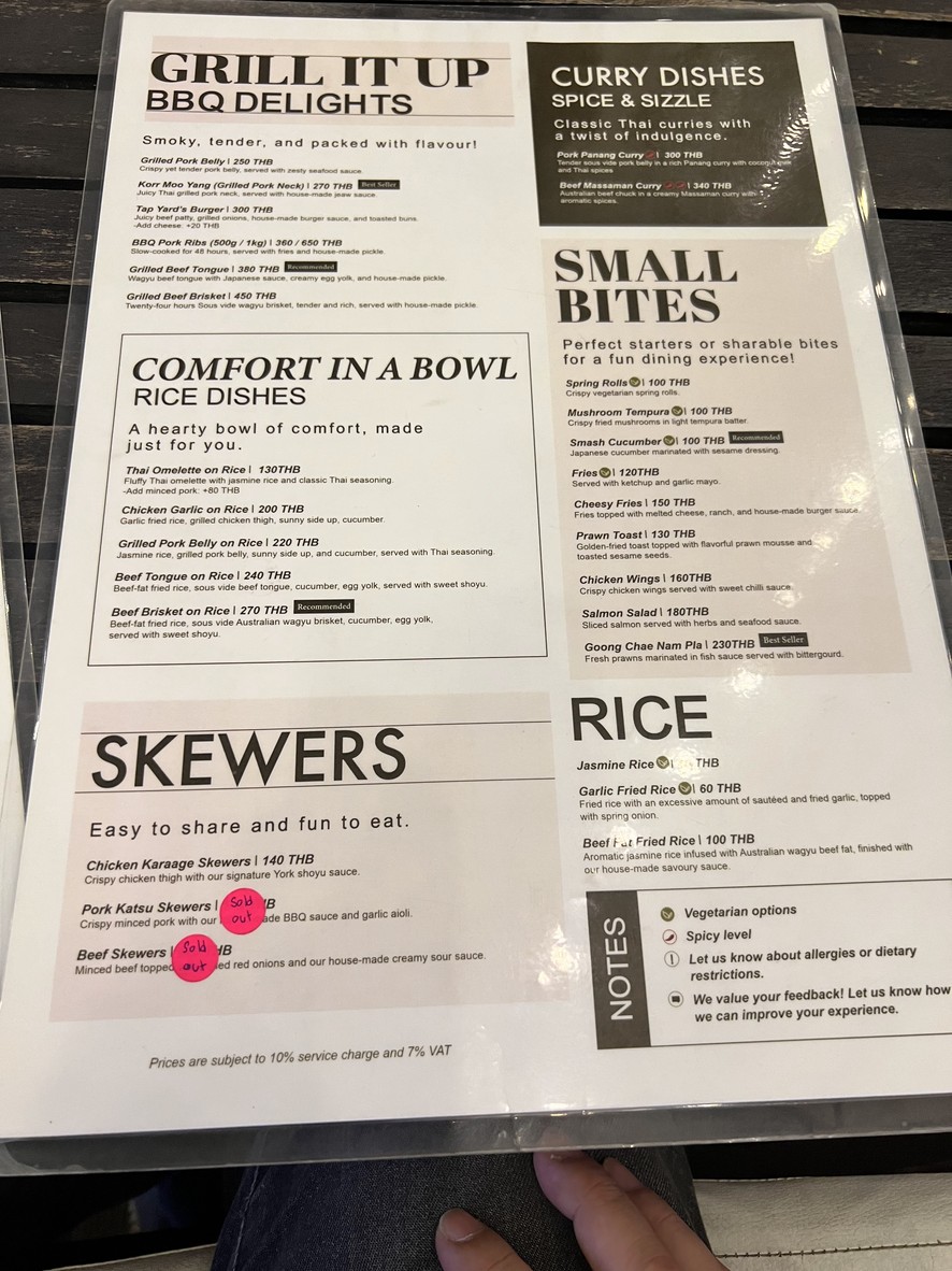 Tap Yard Thai BBQ & Bar menu 2