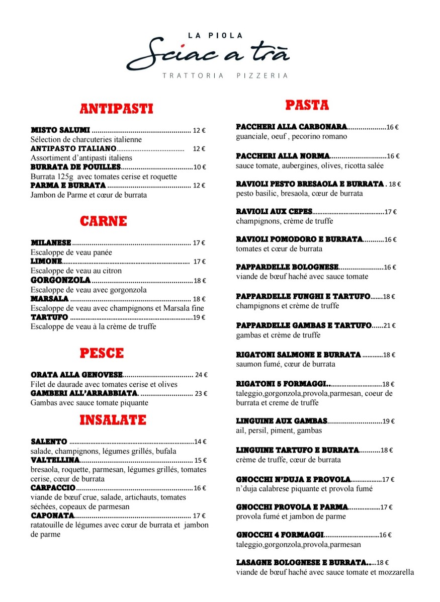 La Piola Sciacatra Pizzeria Trattoria menu 1