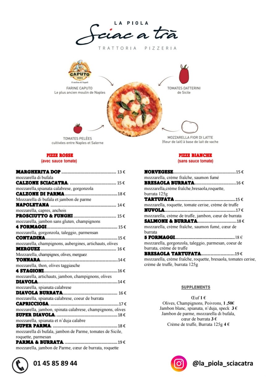 La Piola Sciacatra Pizzeria Trattoria menu 2