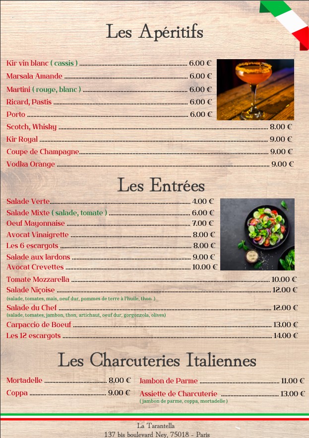 La Tarantella menu 1