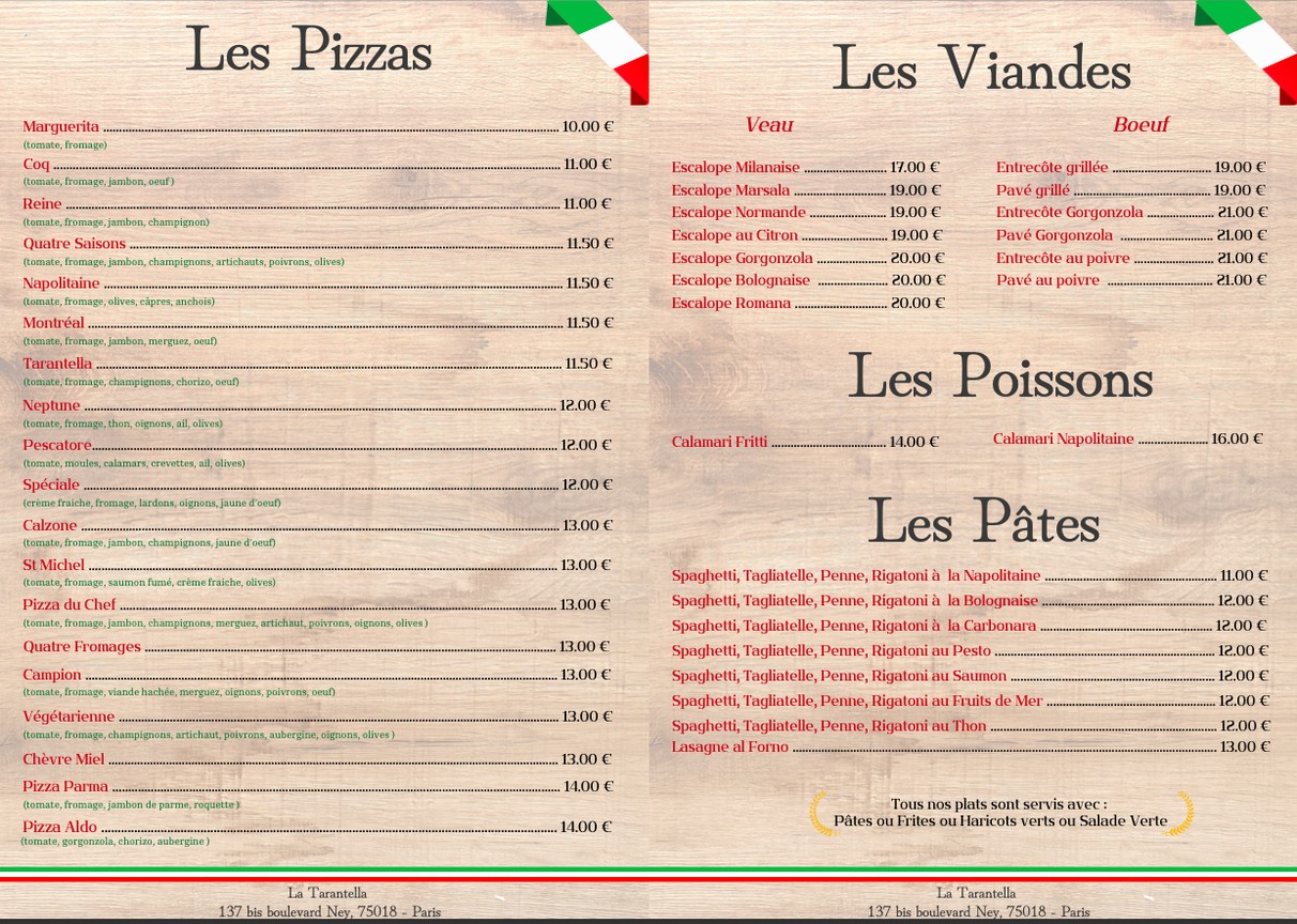 La Tarantella menu 2