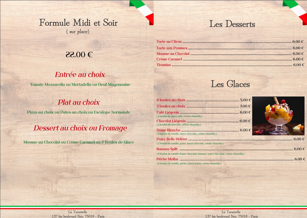 La Tarantella menu 3
