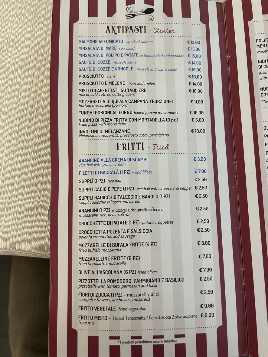 C'era una Volta menu 1