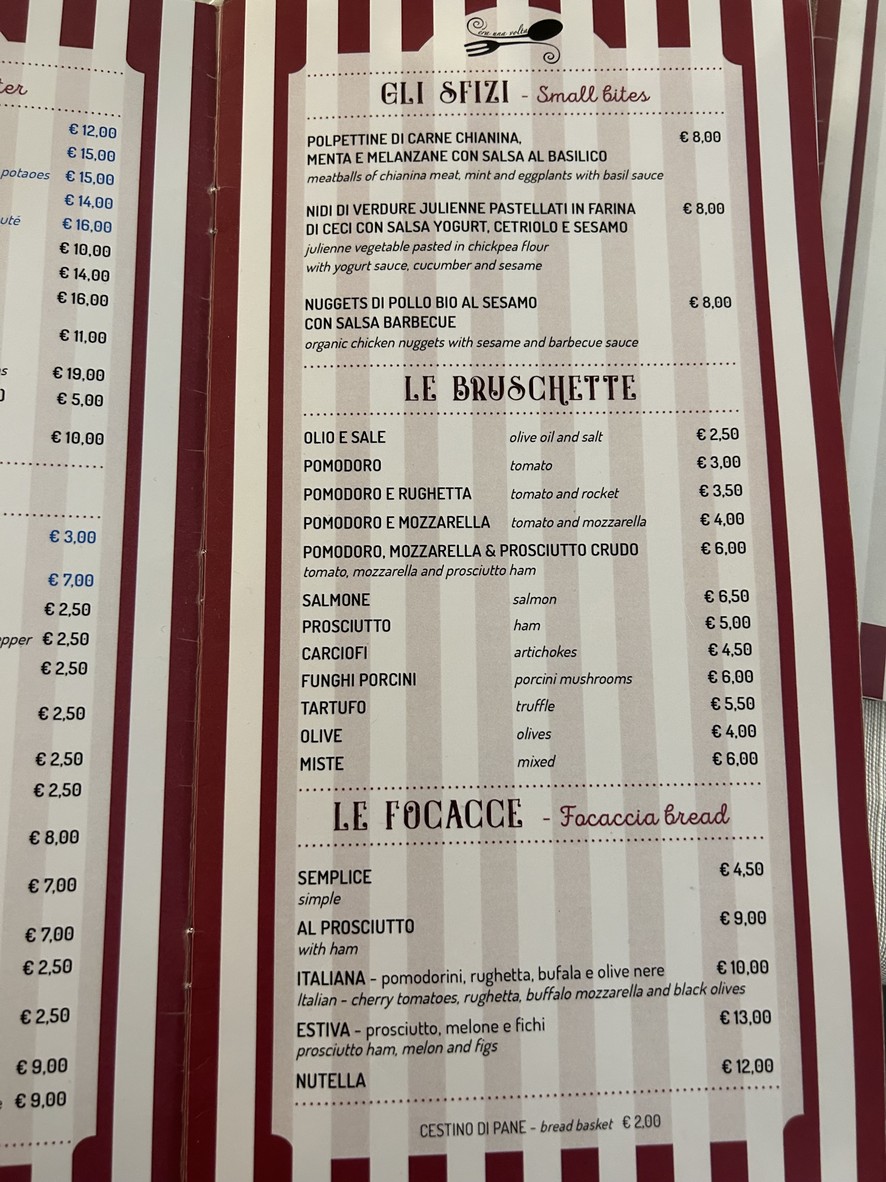 C'era una Volta menu 2